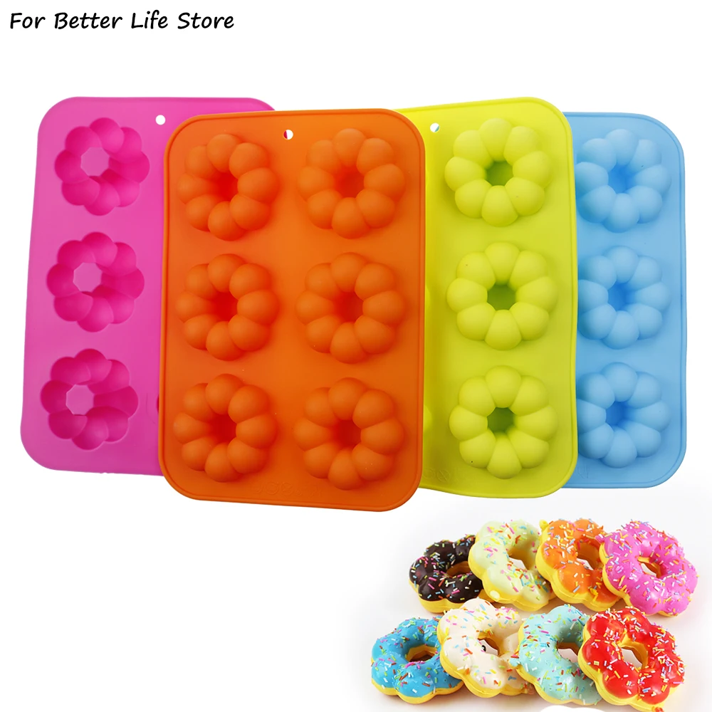 1Pcs 6 Grid 4 Colour Pumpkin Style Silicone Donuts Cake Mold Safe Material For DIY Jelly&Biscuit&Candy&Pastry Easy To Clean