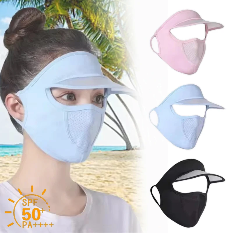 Summer Sunscreen Ice Silk Mask UV Protection Face Cover Sunscreen Veil Face with Brim Cycling Sun Protection Hats Caps