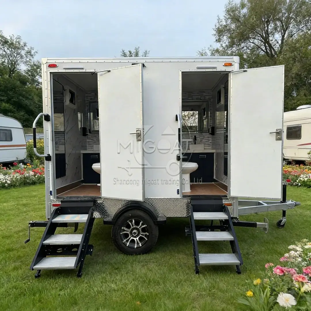 

Towed Mobile Restroom Trailer Self-Contained Toilet And Wash Station for Camping And Wedding Site