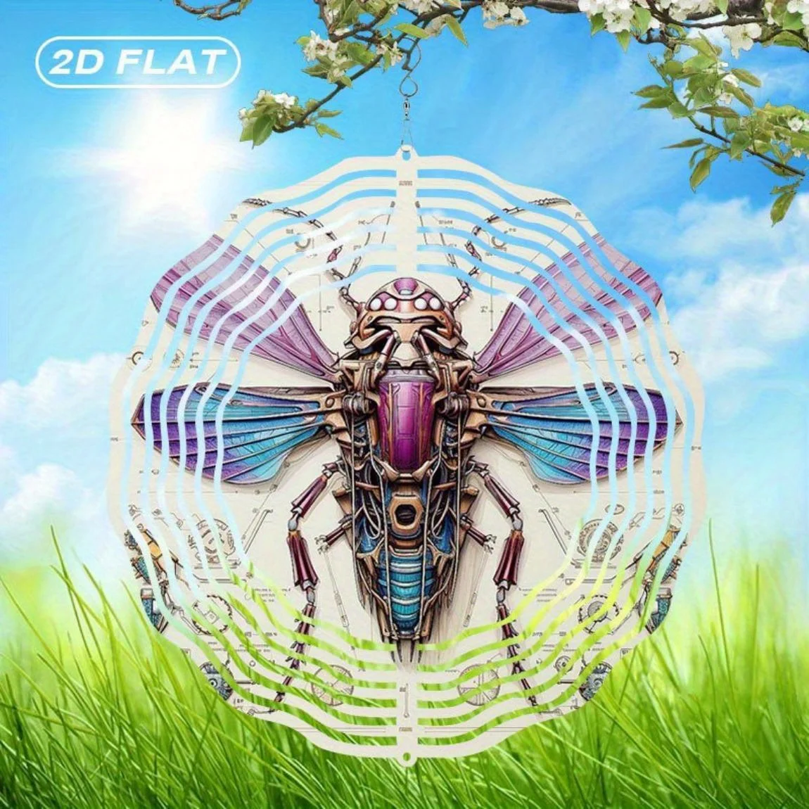 CIFBUY Steampunk Wind Spinner Chime Metal Kinetic Art Insect Outdoor Garden Decor Hanging Ornament Yard Patio