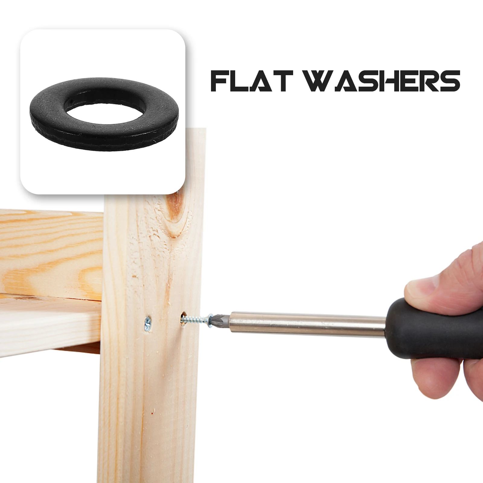 

100pcs Steel Flat Washers Oxide Surface High Strength Anti-Loosening Metal Washer Set For Automotive Home Construction