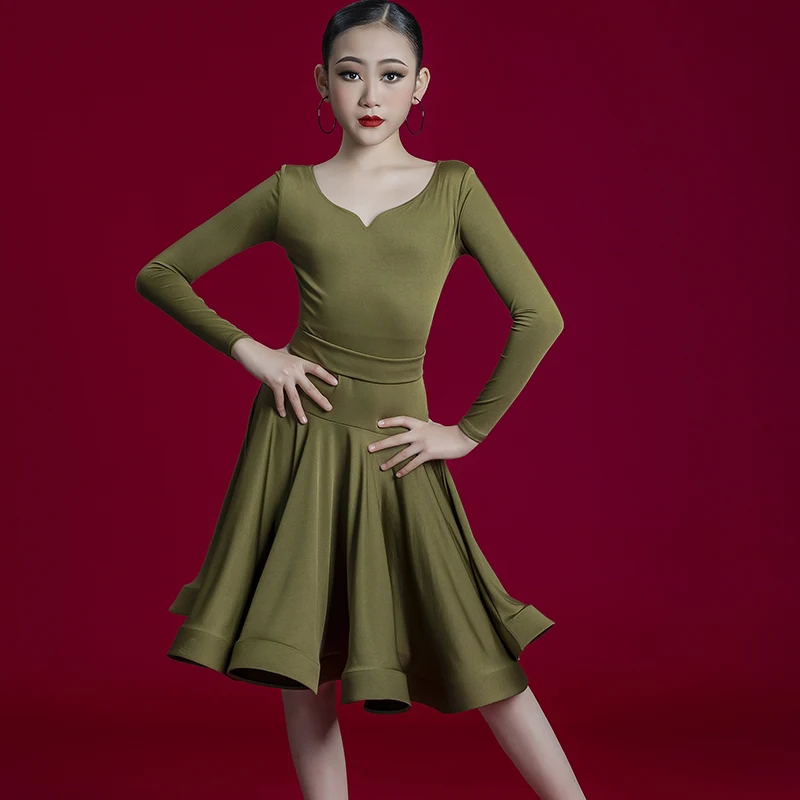 Dziecięca sukienka do ćwiczeń latynoamerykańskich na zamówienie, spódnica dla dziewcząt, strój do występów, strój do tańca liniowego, odzież konkursowa, top i spódnica, 2 sztuki