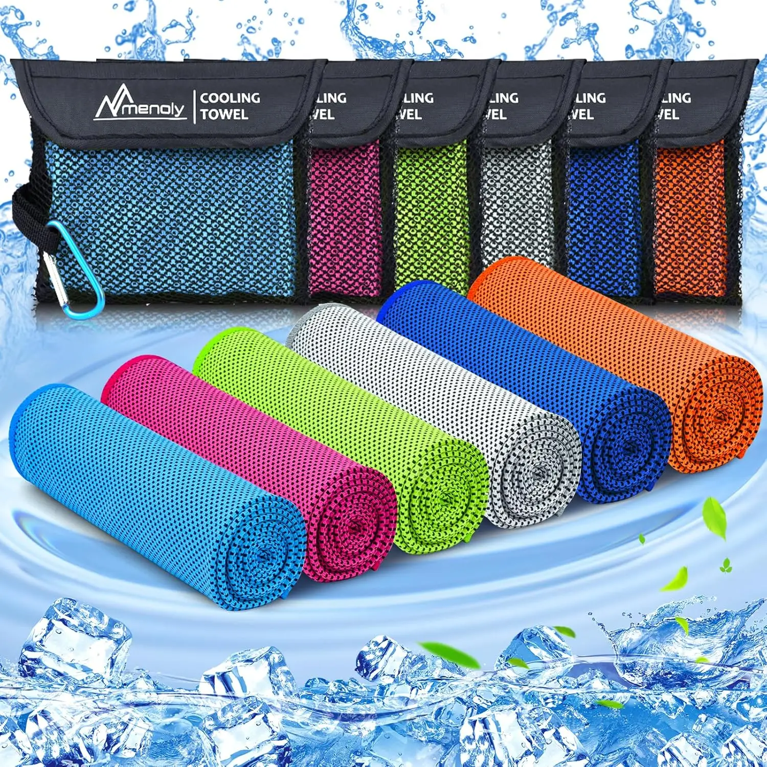 6 Pack Cooling Towels 40x12 Inches for Neck and Face with Breathable Carrying Bags, Soft Microfiber Instant Cooling Rags for Gym