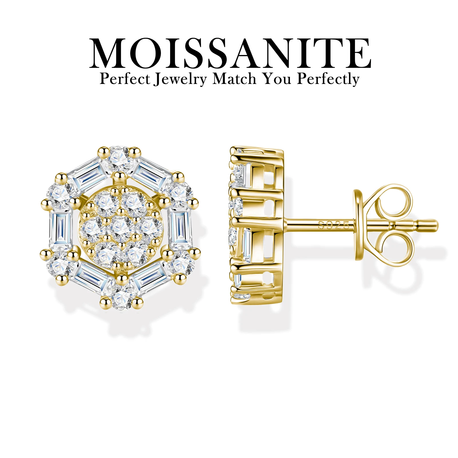 

1.01ctw Moissanite Earrings 925 Sterling Silver 18K Gold Plated Brilliant Cut Modern Elegant Style Comes with GRA Certificate
