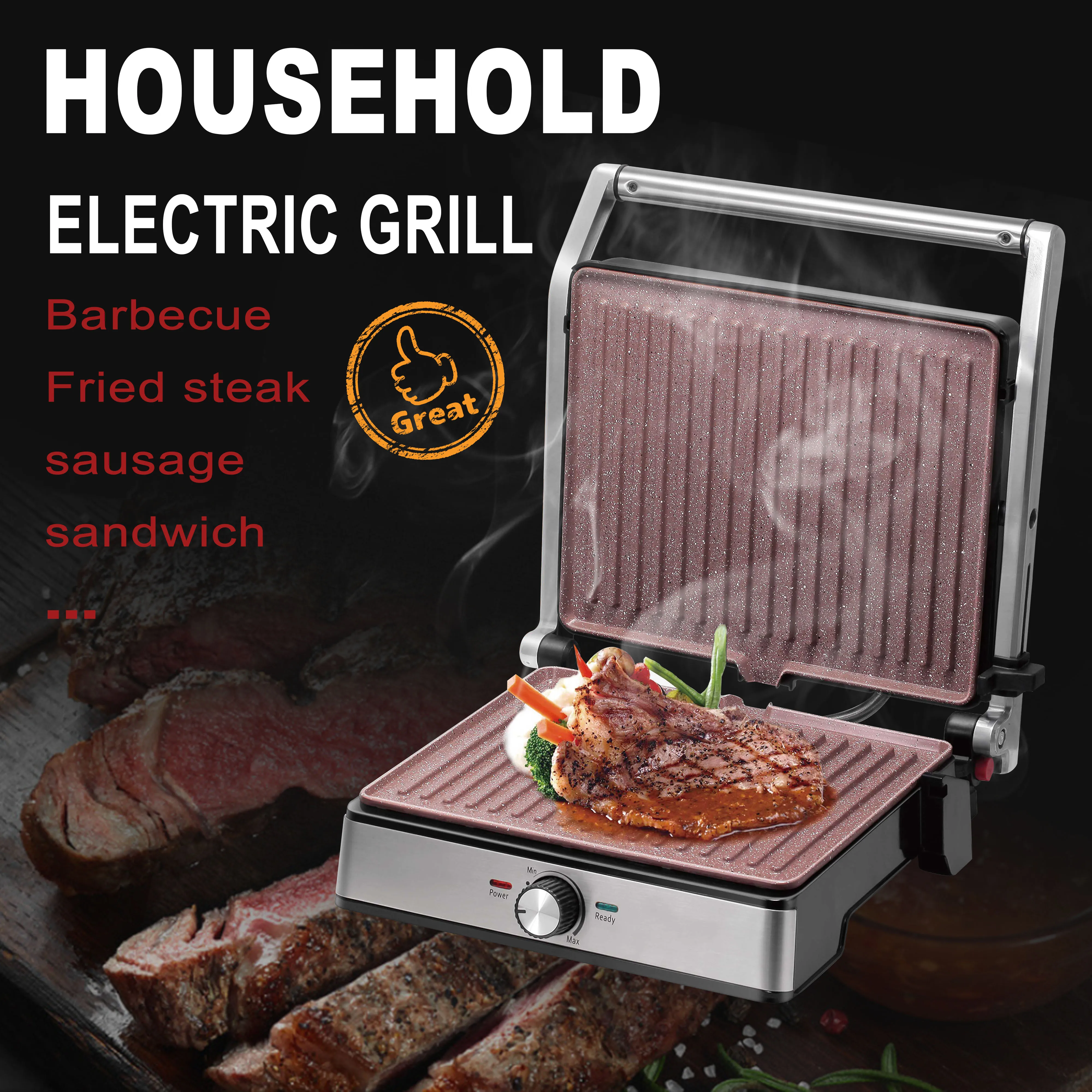 BBQ Electric Contact Grill Griddle And Panini Press Kitchen Barbecue Griddle Smokeless Baking Opens 180 Degree Barbecue Sonifer