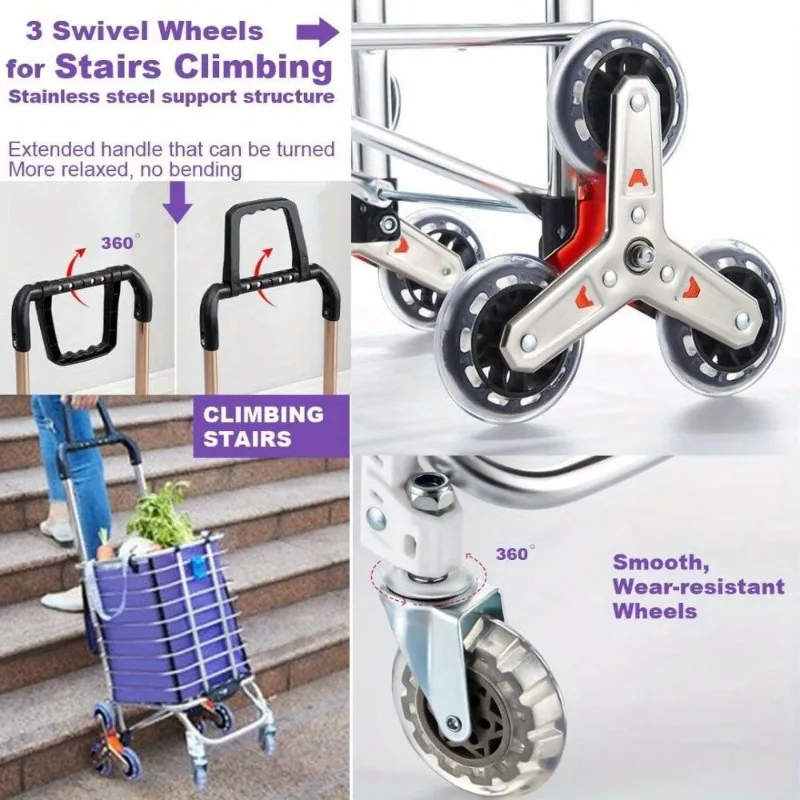 

Versatile 2-in-1 Lightweight Stair Climbing Cart Silver Waterproof Lining Elastic Rope