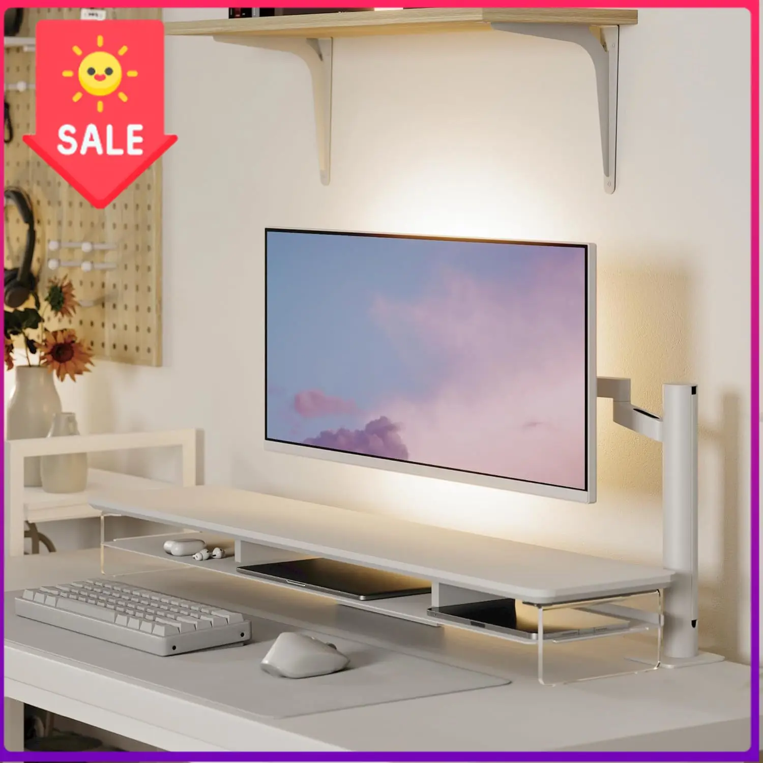 

Sale price Acrylic Monitor Stand Riser, 42.5 Inches Dual Monitor Stand with Metal Storage, 2 Tier Acrylic Computer Riser for Des