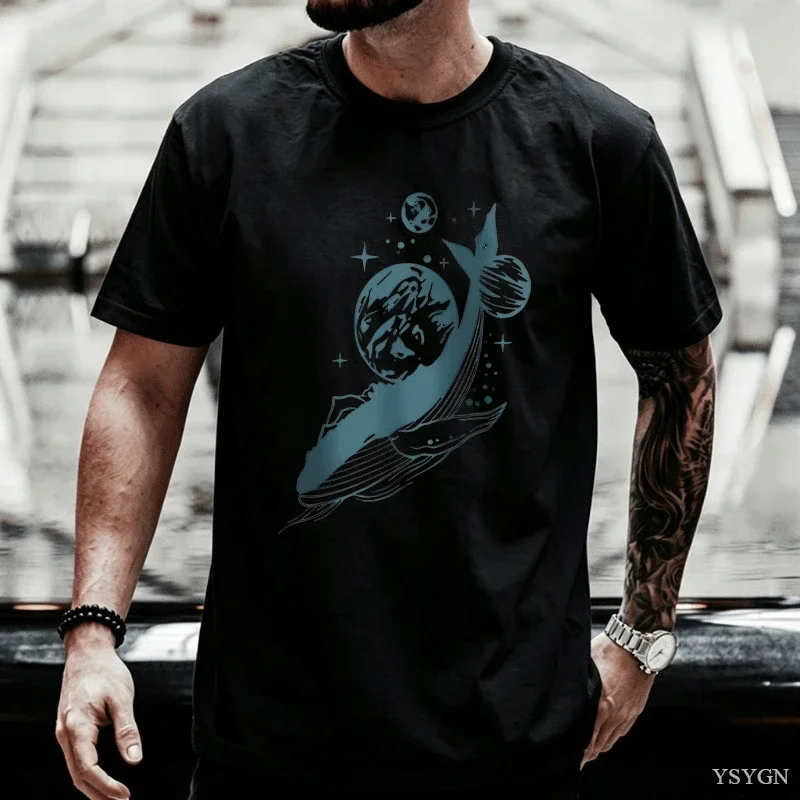 Stars and Whale T Shirt Casual Cotton Moon Graphic Tees Men Women Casual Round Neck Short Sleeve Breathable Tshirt Clothing