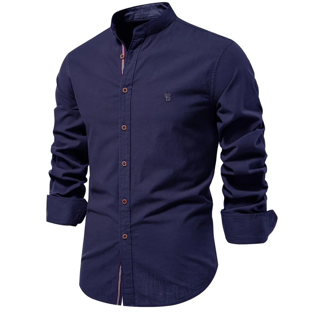 

New In Spring 100% Cotton Men Social Shirt Solid Color High Quality Long Sleeve Shirt for Men Lapel Casual Social Men's Shirts