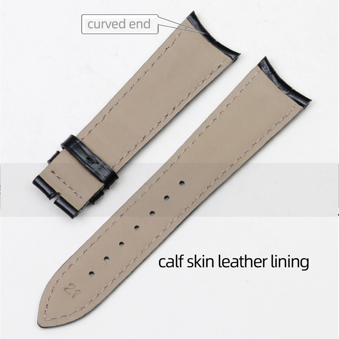 PESNO Suitable for Jaeger-LeCoultre Master Control Curved End Genuin Calf Skin Top Layer Leather Watch Band Straps Men Belt