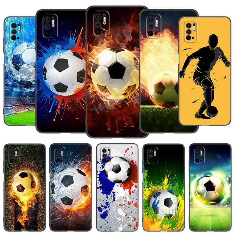 Fire Football Soccer Ball Phone Case For Xiaomi Redmi Note 7 8 9 10 11 8T 10T 9S 10S 11S 4G 11E 11T Pro 5G Soft TPU Black Cover