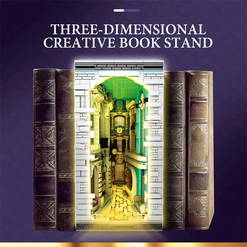 3108PCS Street View Bookstore Building Block Bookend Model Bricks Desktop Ornaments Assembly Educational Puzzle Toy Holiday Gift