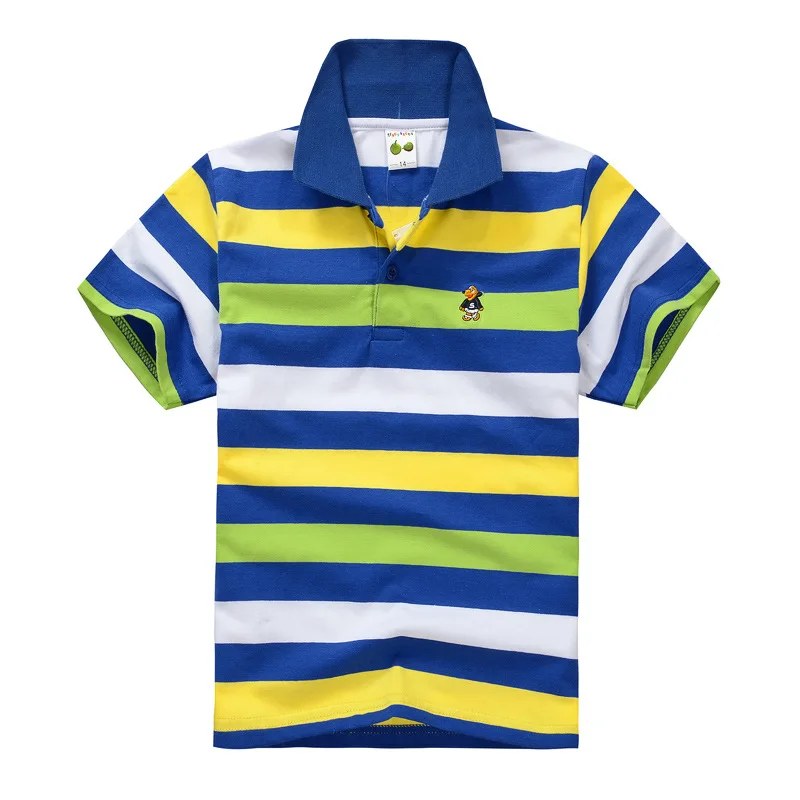 Kids Cotton Breathable Tops Summer Boys Girls Polo Shirts Short Sleeve Lapel Clothes Outwear Stripe Shirt School Uniform