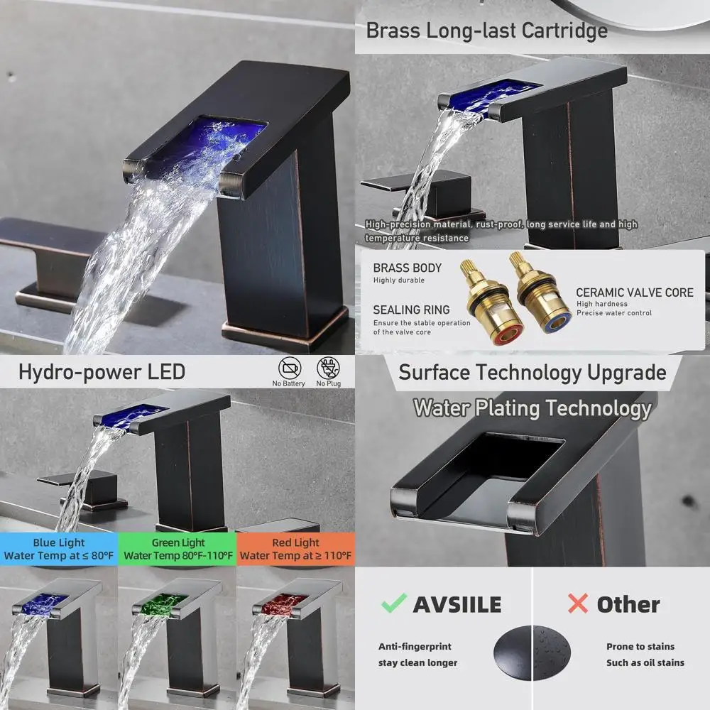 

8 Widespread Oil Rubbed Bronze 3-Hole Modern Bathroom Sink Faucet with Touch Controls