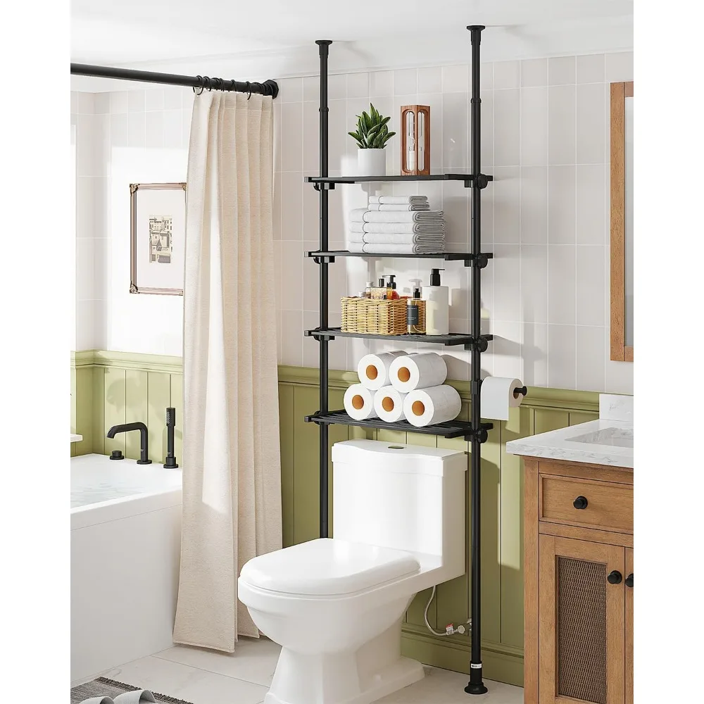 

Adjustable Over The Toilet Storage Shelf, 4-Tier Ample Over Toilet Bathroom Organizer and Storage,Tension Mounted Above Toilet