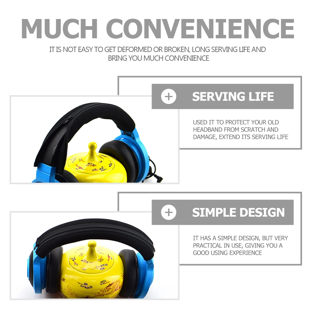 

2Pcs Headband Cover Pad Neoprene Soft Material Easy Fixing Zipper Closure Headphone Headband Protector Extend Service Life