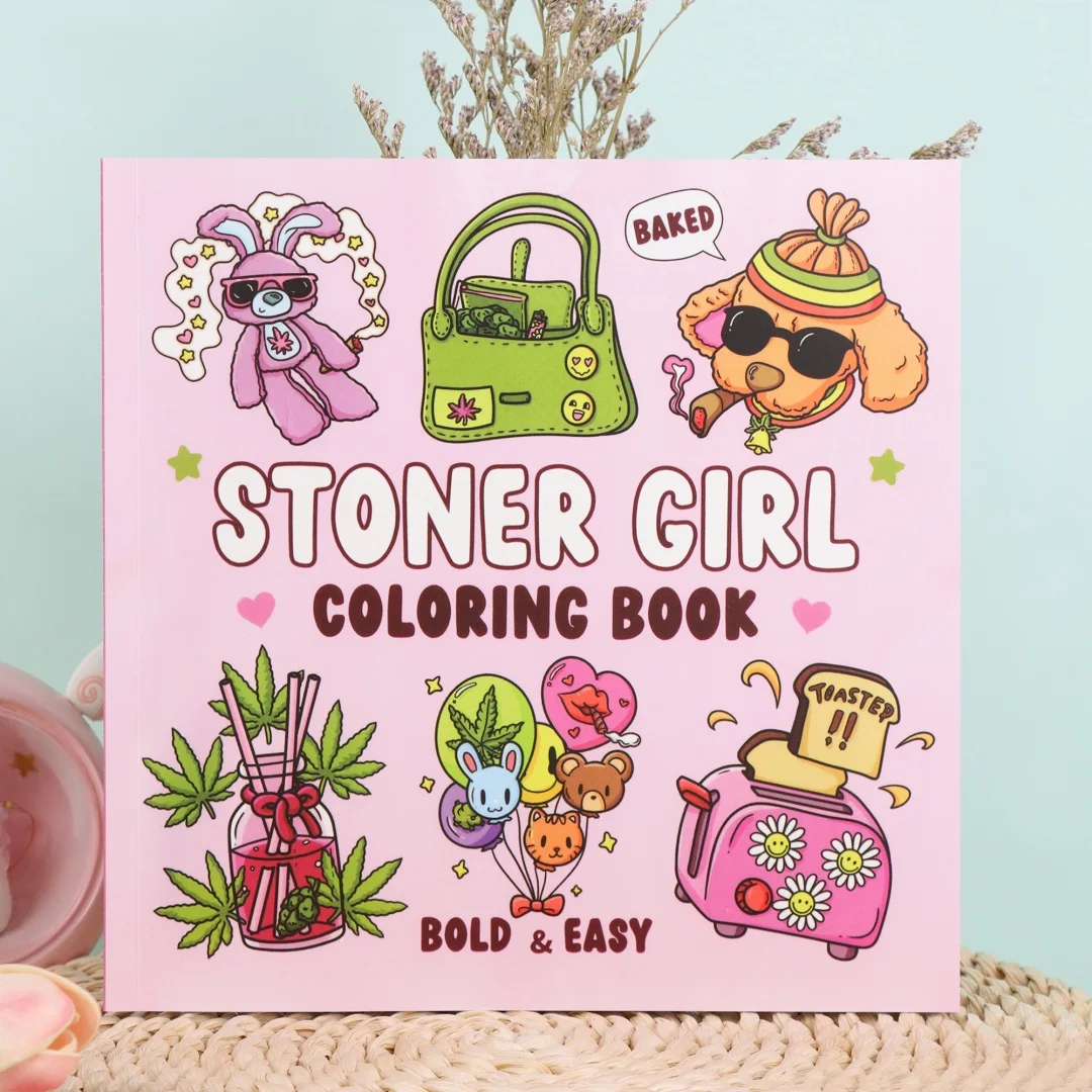 

STONER GIRL, яркие узоры, книжка-раскраска для взрослых, милая книга для рисования, идеальный подарок для вечеринки и дня рождения
