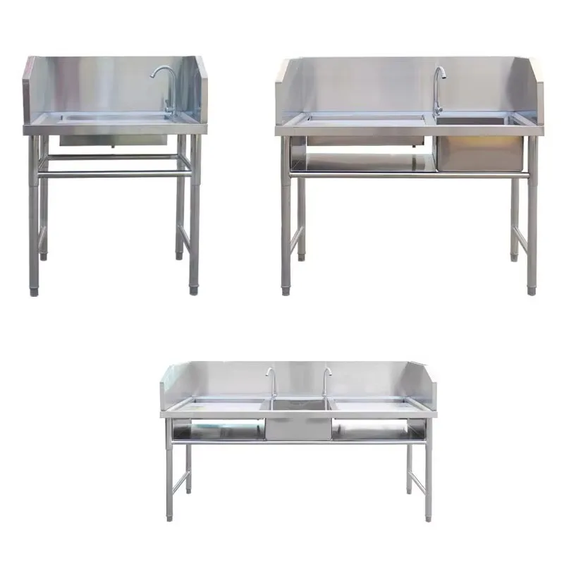โต๊ะทำงานครัวสแตนเลสคุณภาพดีที่สุดสำหรับทำความสะอาดปลา พร้อมอ่างล้าง