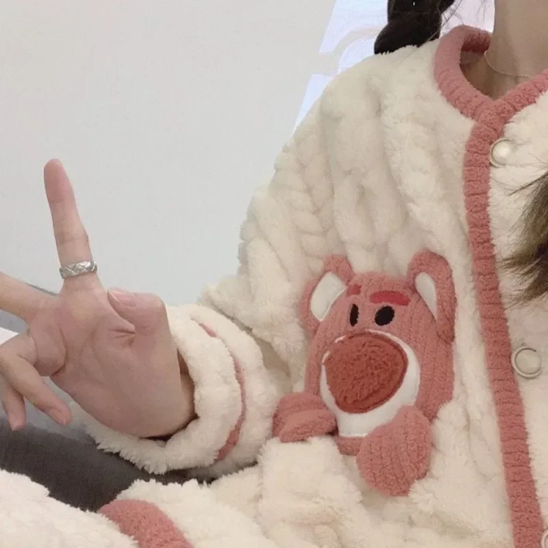 2023 New Flannel Pajamas Women Autumn Winter Homewear Plus Thicken Coral Velvet Warm Household Clothing Suit V-neck Loungewear