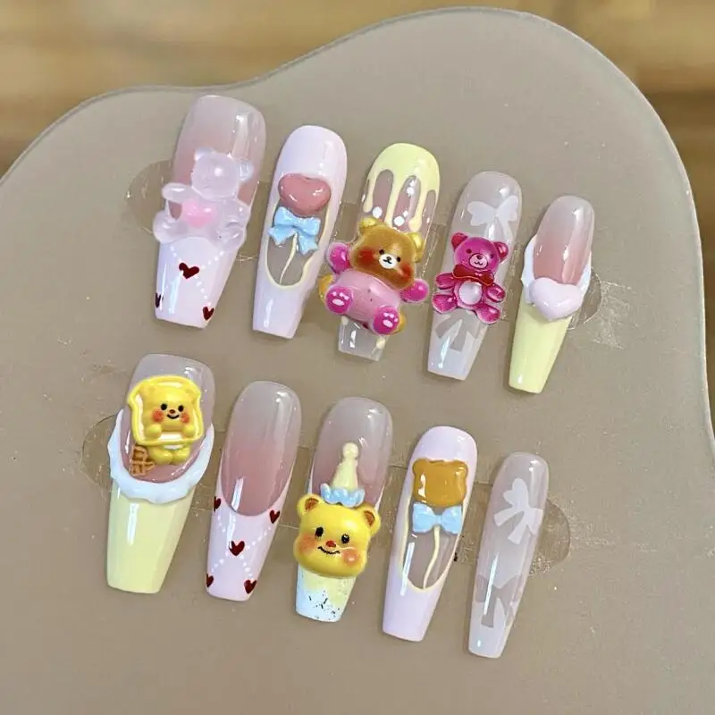 다양한 스타일 만화 곰 네일 아트 장식, 귀여운 컬러 타이, 버터 베어 송진 네일 참, DIY 전화 케이스, 네일 용품