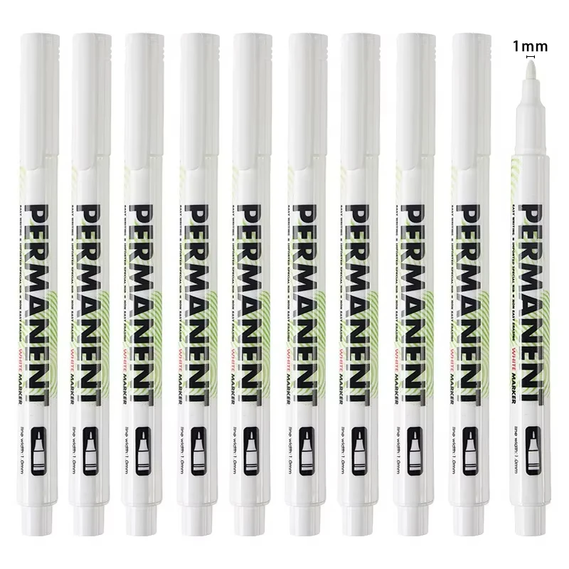 10/12Pcs White Marker Pen, 1.0/3.0mm Graffiti Pens, Waterproof, Permanent Tire Painting, Notebook Tyre, Oily Environmental Pen