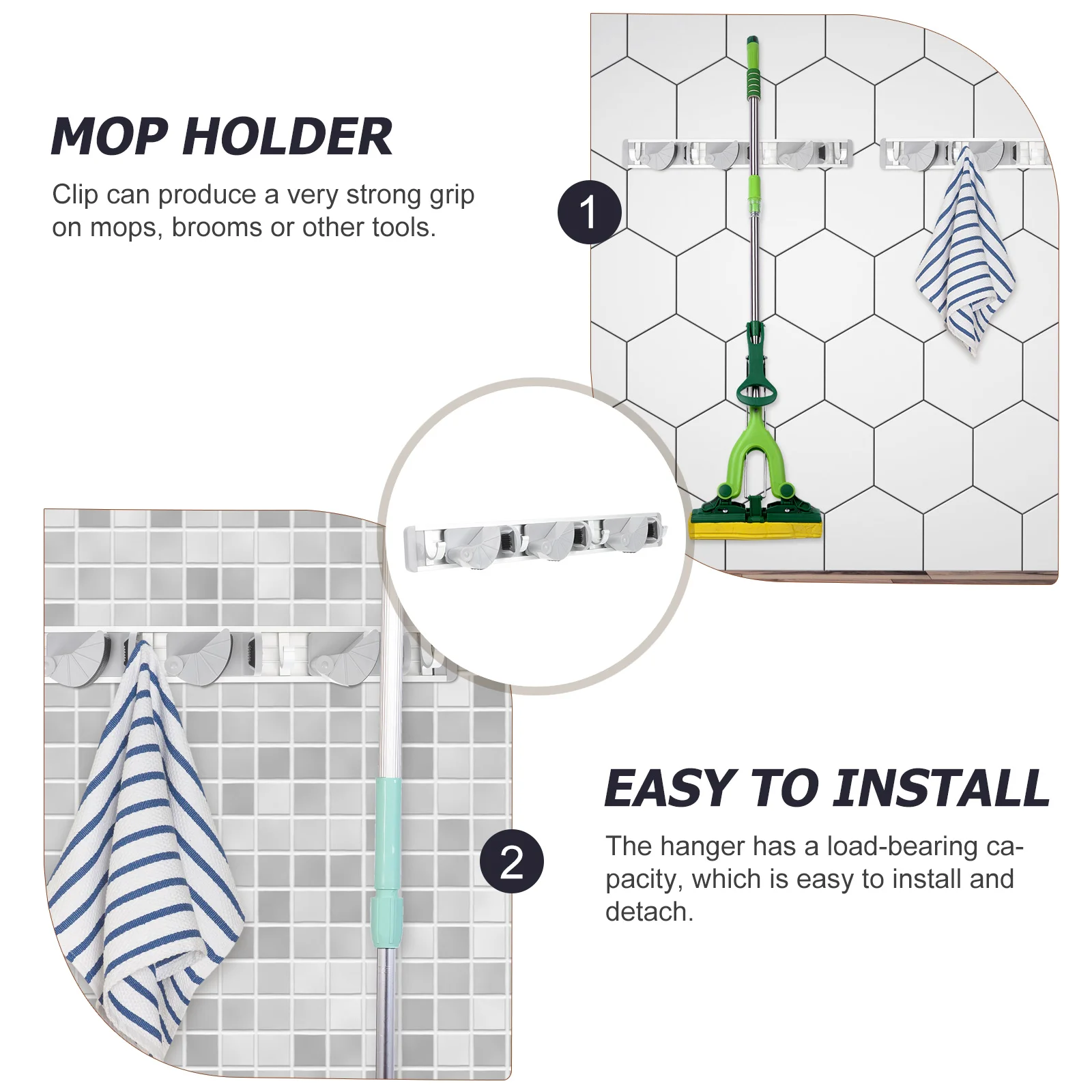 Mop Holder Load-bearing Broom Hanger Wall-mounted Tool Organizer Hanging Abs Gripper Anti-drop