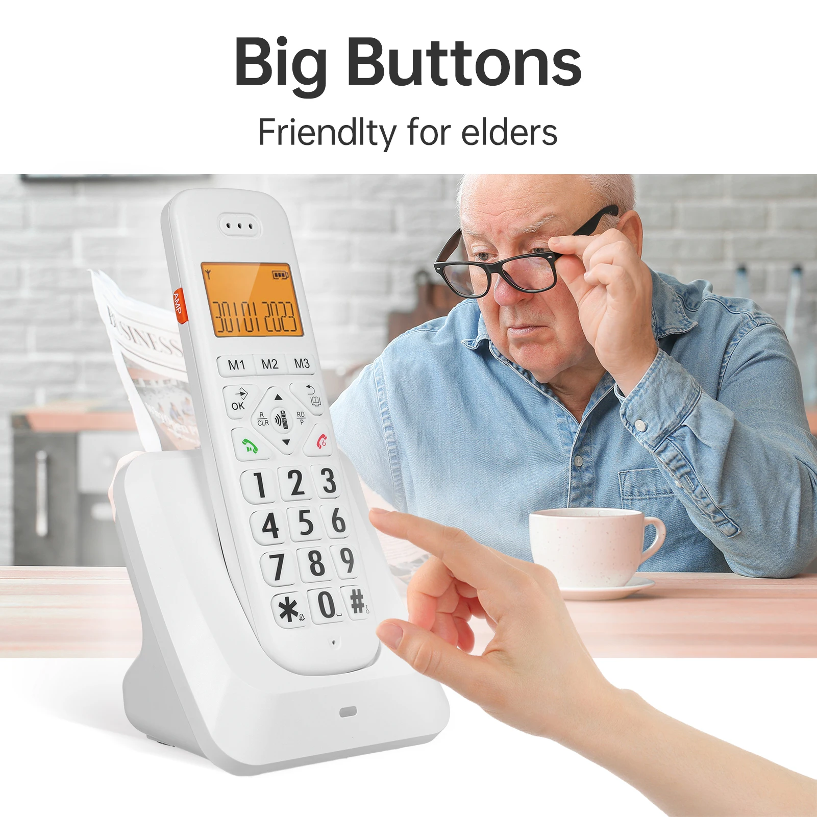 Expandable Cordless Phone with 1.8inch LCD 3 Lines Display Support 5 Handsets Connection 13 Shortcut Keys Call Block Hands-