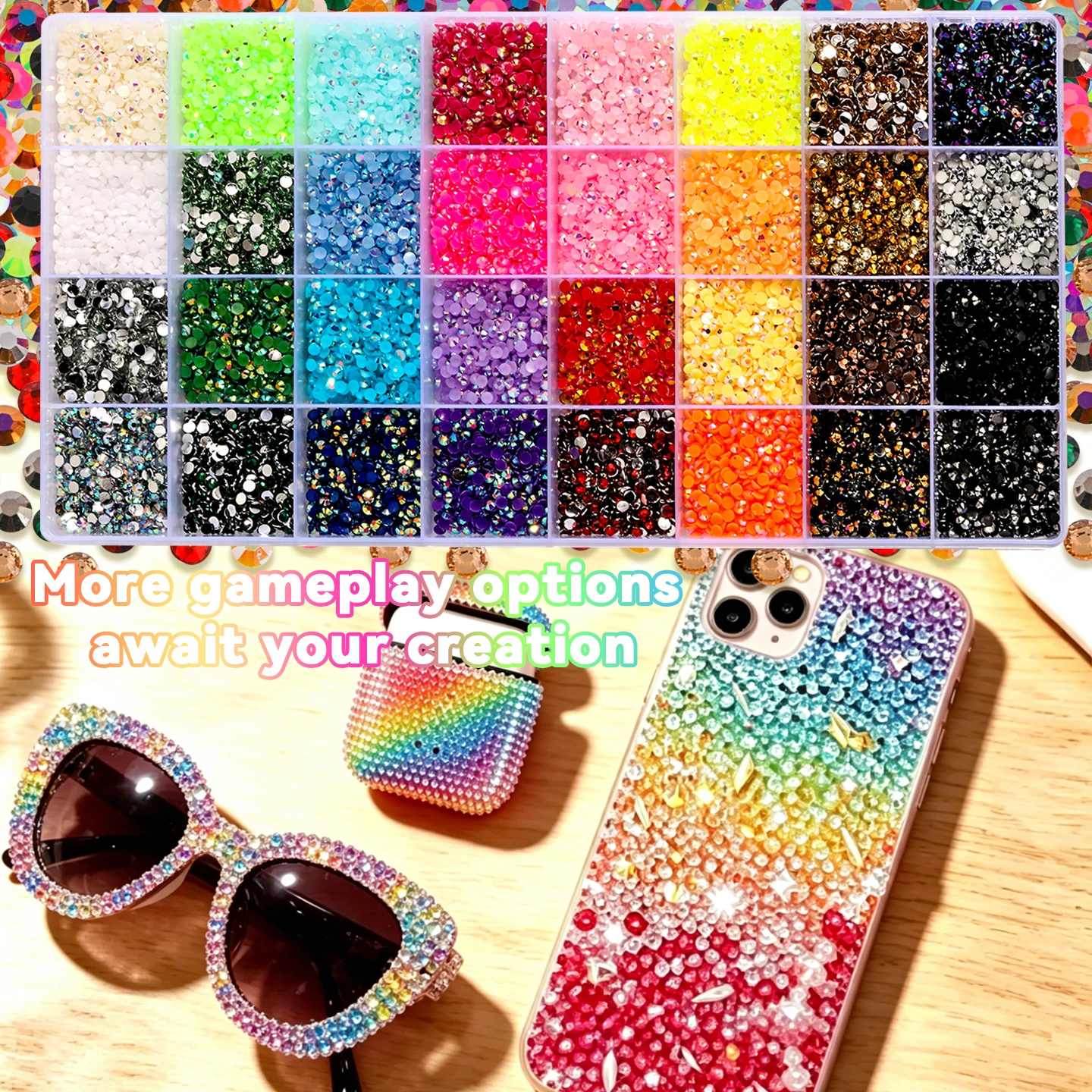 Kit de Pedrería y Cristales para Uñas con Diamantes de Imitación, Piedras Preciosas, Abalorios y Cristales AB de Vidrio 3D, en Rejilla de 12x32, con Herramientas para Decoración de Uñas