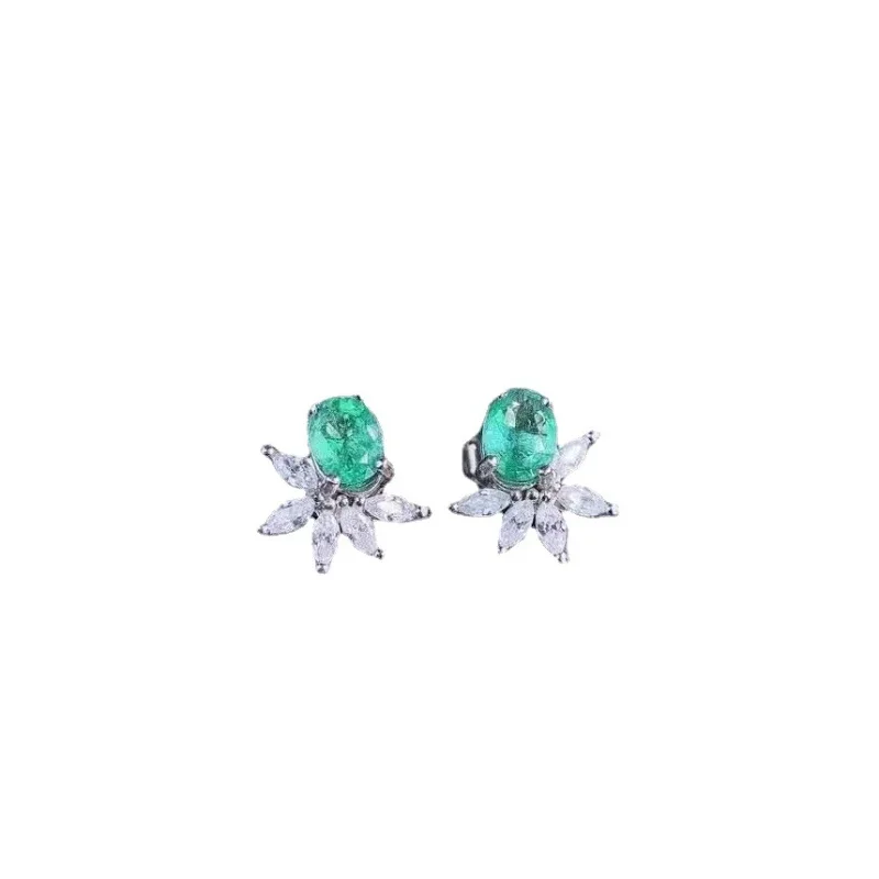 Elegant blue-green Stud earings Exquisite Paraiba gemstone ice flower earrings for women 925 silver banquet party Jewelry