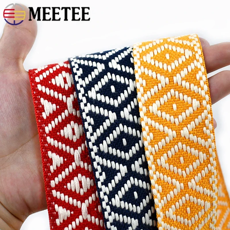 3/5/10M 38mm Meetee Jacquard Webbing Belt Sling Braid Ethnic Tape Decorative Ribbon for Sewing Bag Strap Cotton Band Accessories