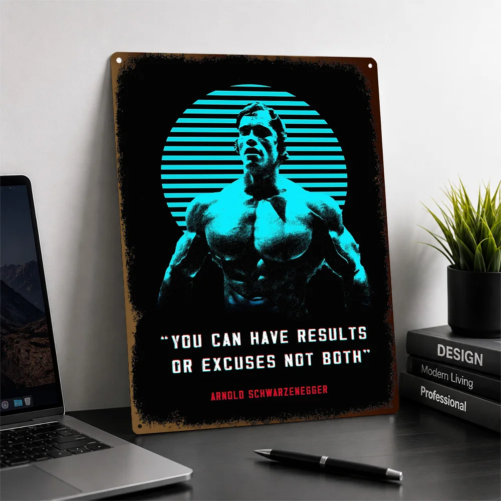 Arnold Schwarzenegger Results Quote Aluminum Poster Vintage Graphic Wall Art For Home Gym Customized Metal Sign Birthday Gift
