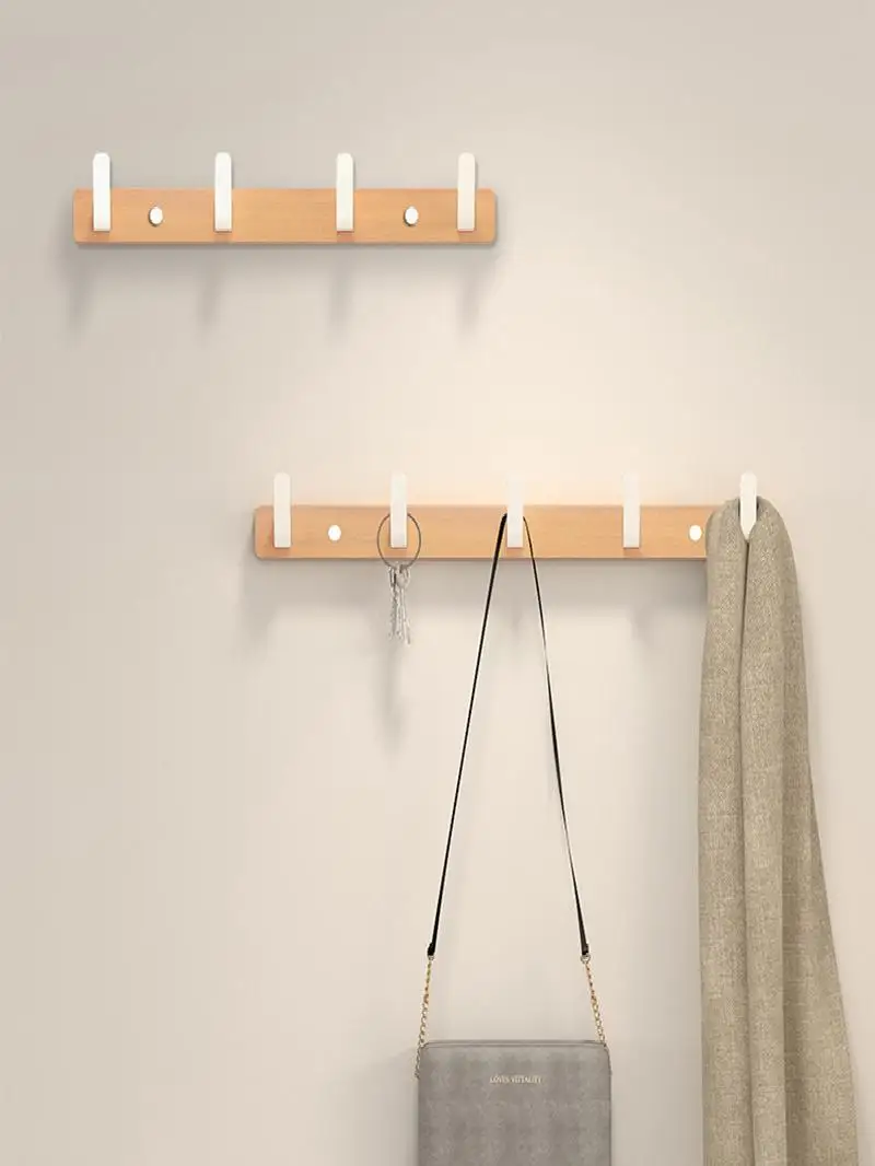 

Прочные деревянные настенные крючки для ванной комнаты без необходимости сверления, вешалка для одежды, один ряд крючков для хранения и организации вещей