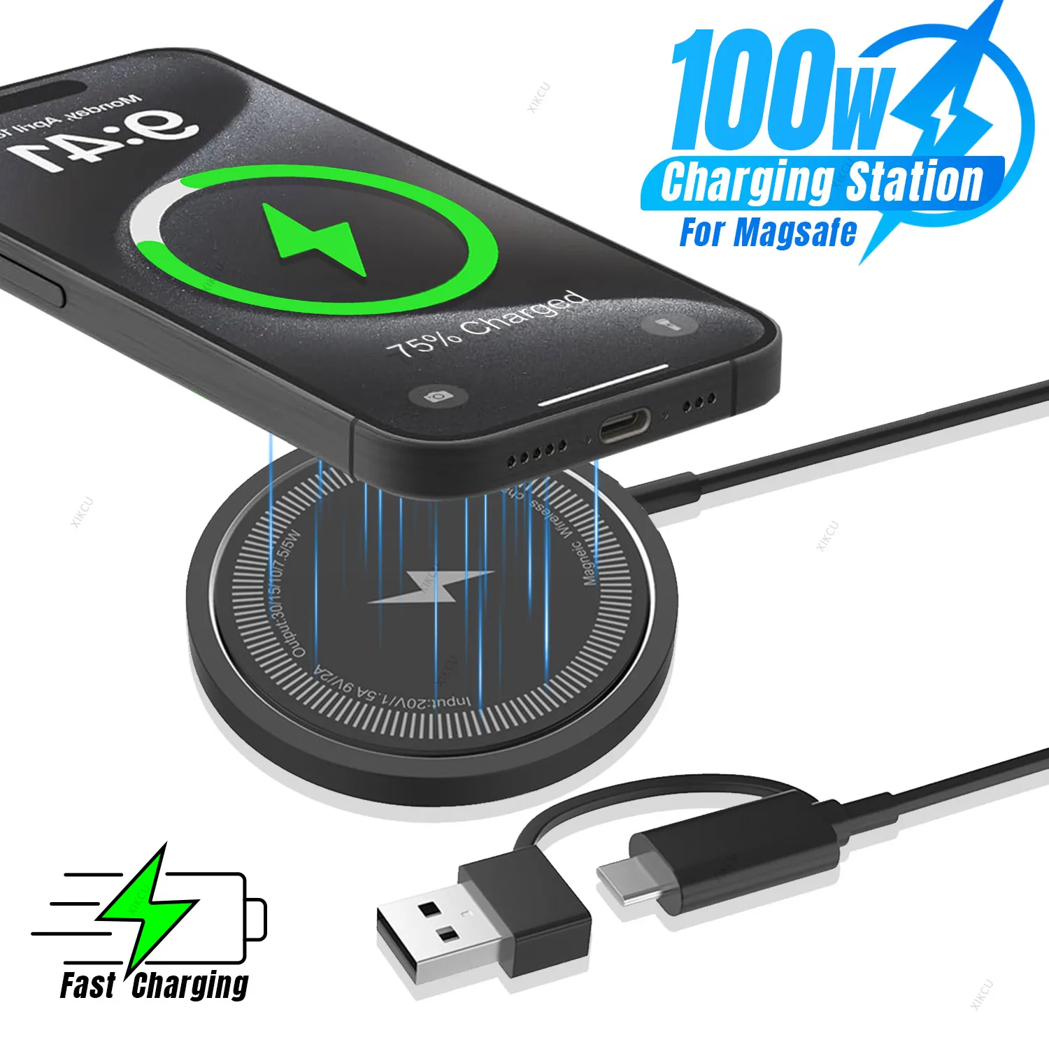 100W For Magsafe Wireless Charger Desk Phone Charge Pad For iPhone 16 15 14 13 12 Pro Max AirPods 4/