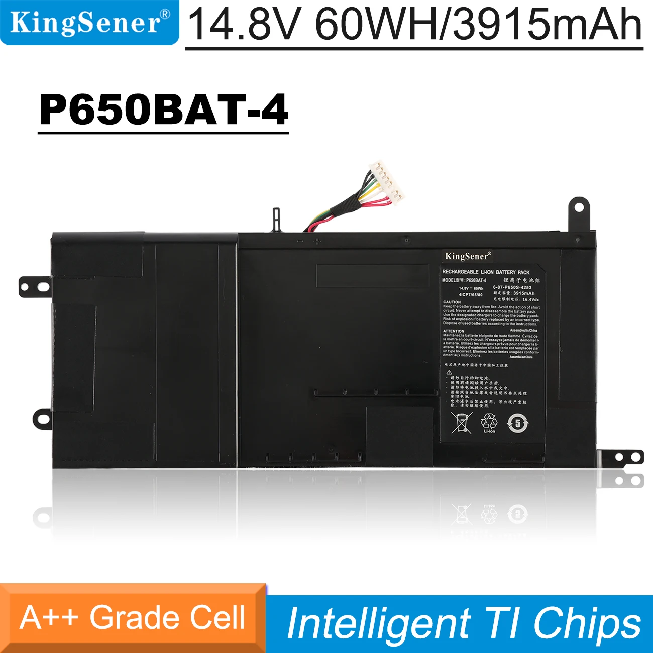 

KingSener New P650BAT-4 Laptop Battery For Clevo P650 P651 P655 P671 RA P670-RG SAGER NP8650 NP8651 NP8652 6-87-P650S-4U311 60Wh