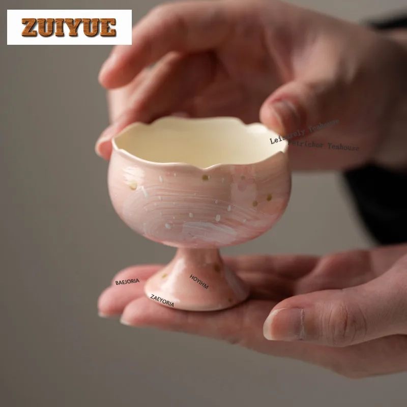 HOYIHM 45ml Hand-painted Pink Mist Starry Sky Teacup Luxury Tea Bowl Mug Tea-tasting Smelling Cup Jianzhan Master Cups Craft