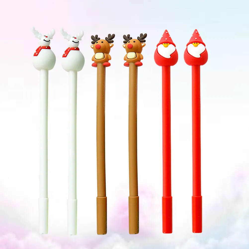 

6Pcs Christmas Gel Pens Black Ink Lovely Cartoon Elements Students School Supplies Writing Drawing Note Making Xmas Party
