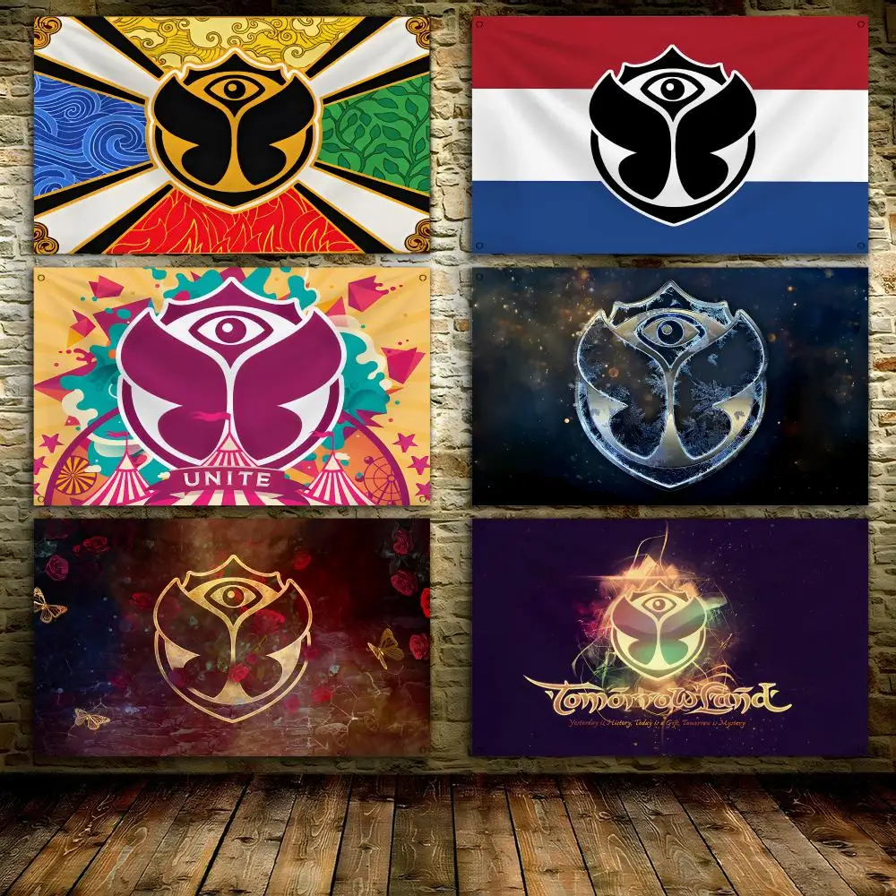 T-Tomorrowland Four Elements Themed Flags Custom Wall Hanging Background Art Banner For Bedroom Home Living Room Outdoor Decor