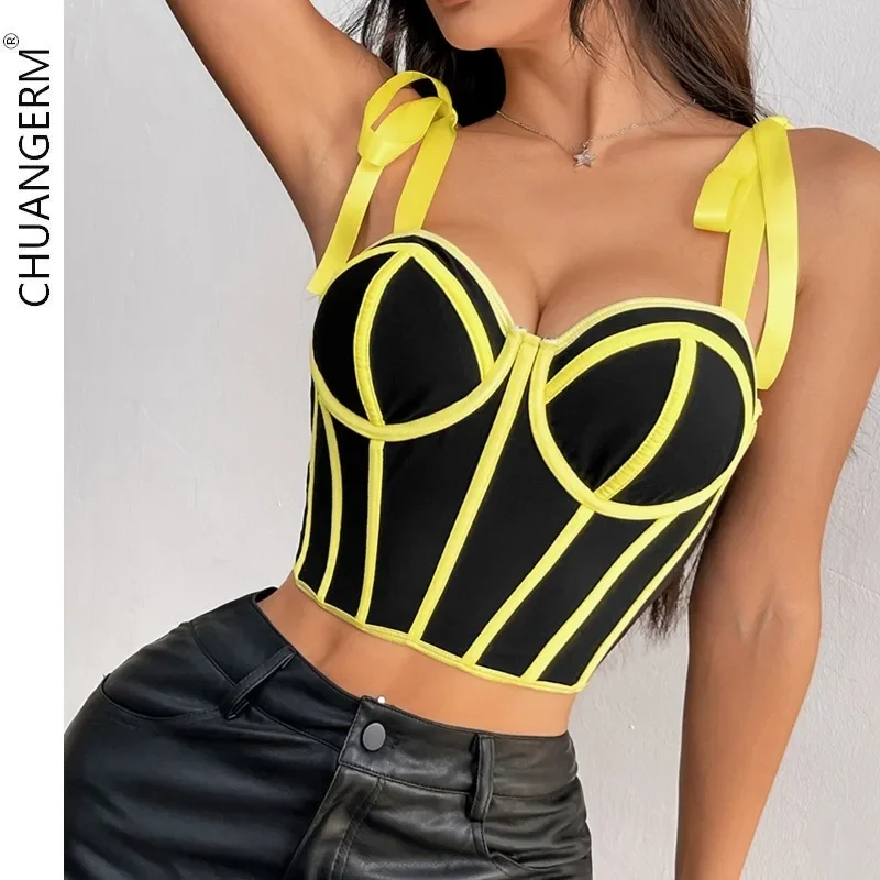 

CHUANGERM Sleeveless Lace-up Bustier Strapless Bowknot Corset Top Summer Fashion Sling Tank Tops For Women Caimsole Streetwear