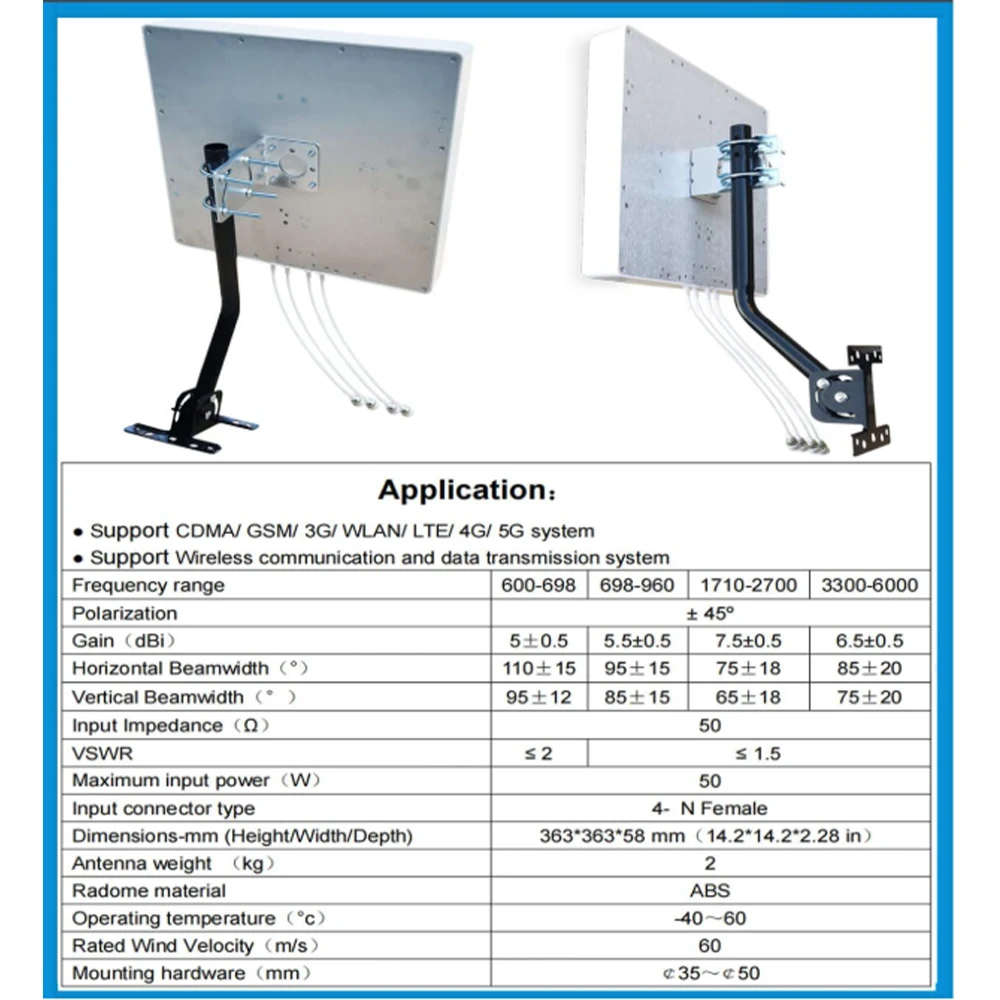 5G WiFi 4G LTE 4x4 MIMO Antenna Pannello Esterno Direzionale A Lungo Raggio 600-6000 MHz per Hotspot Router T-Mobile Gateway