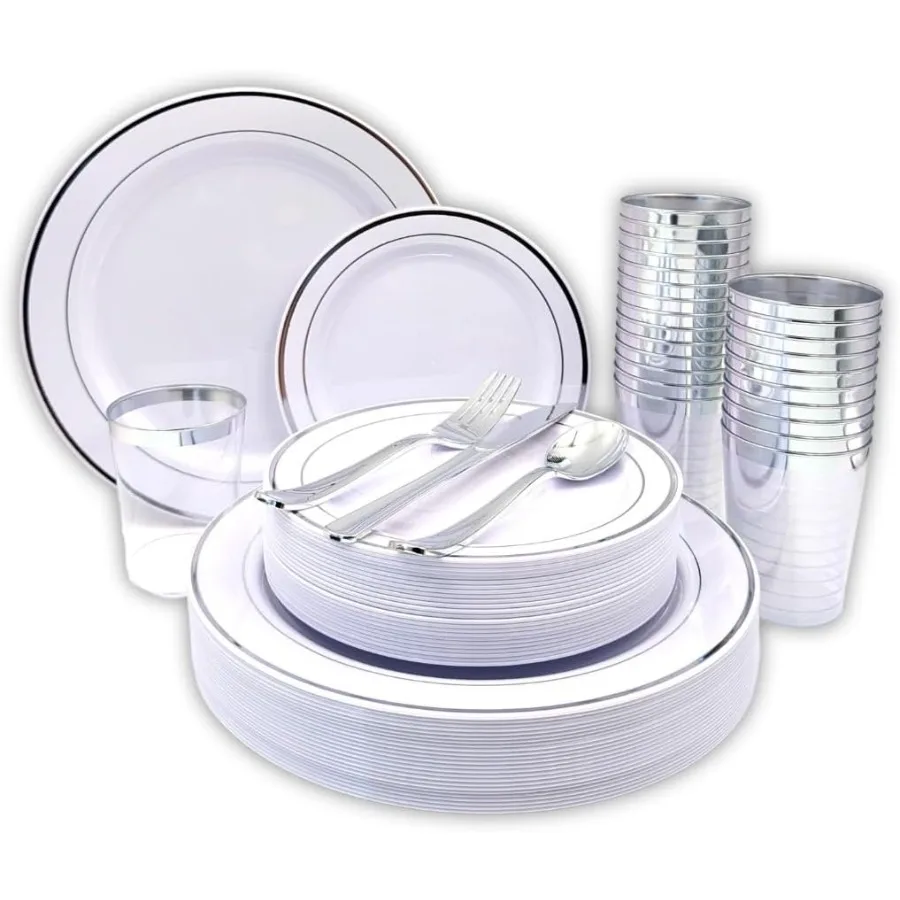 

Premium Heavyweight Tableware Dinnerware Set for Reusable or Disposable Use in Large Events and Outdoor Gatherings Includes 150