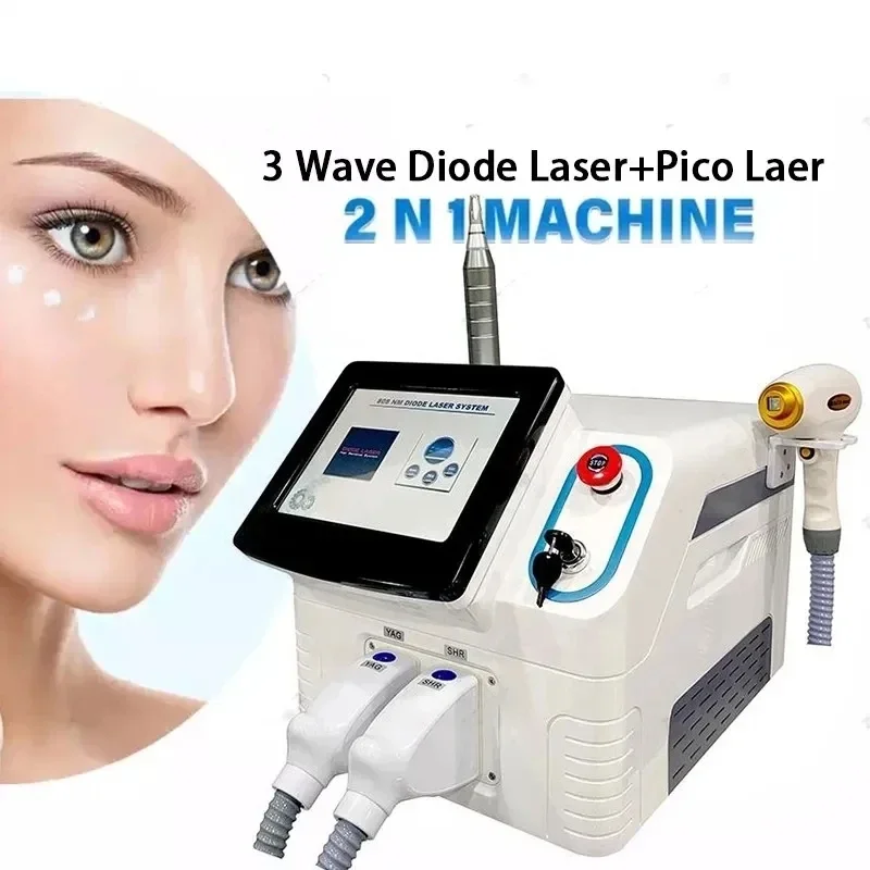 Factory 2 in 1 Diode Laser Hair Removal Picosecond Pigment Freckles Wrinkle Removal Skin Whitening Nd Yad Beauty Machine