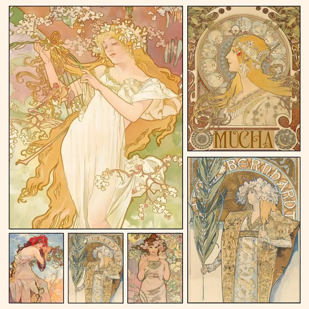 Alphonse Mucha Poster Waterproof HD Modern Peel And Stick Wall Decor Living Room Dorm Garage
