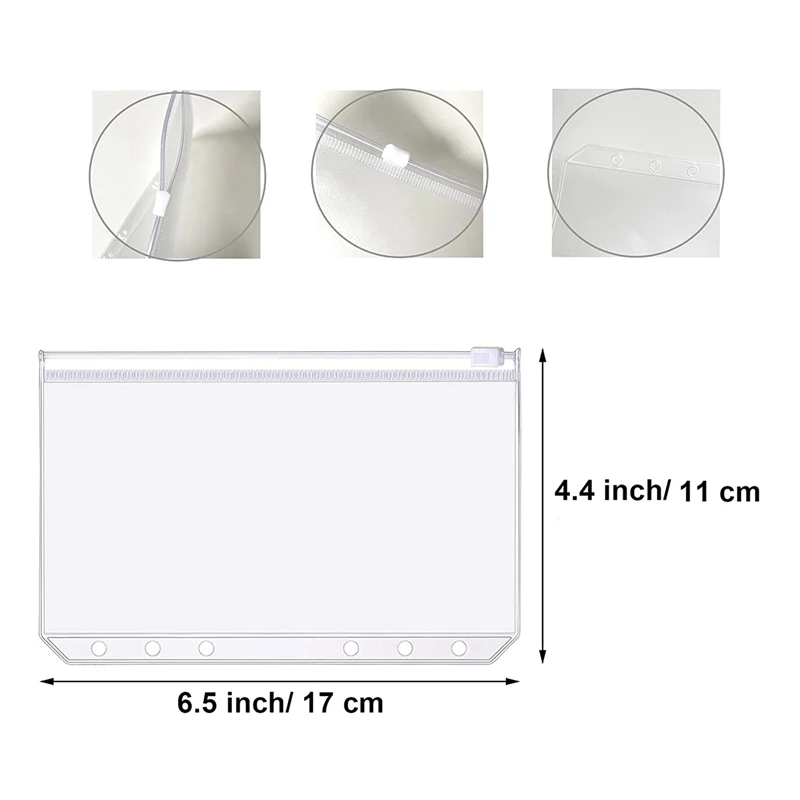 مقاوم للماء بولي كلوريد الفينيل الموثق جيوب ، النقدية الميزانية المغلفات ، سستة الحقائب ل A6 دفتر المجلدات ، 6 ثقوب ، 70 قطعة