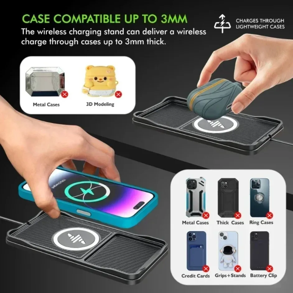 Car Wireless Charger Pad Home USB-A/Type C Wireless Charging Board For iPhone17 16 15 14 13 12 Pro Max Samsung Xiaomi 17 Pro Max
