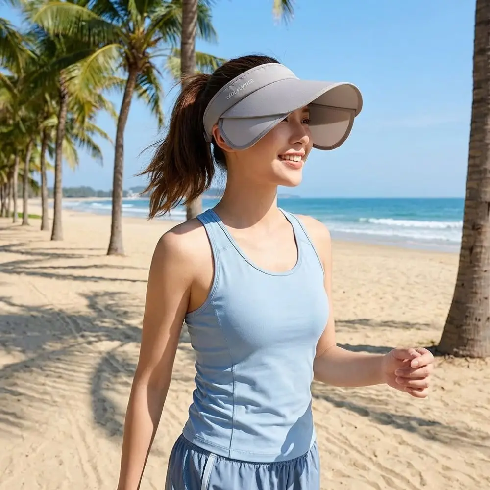 New Breathable Sun Protection Hat Lightweight Adjustable Stretchable Brim Hat Polyester Solid Color Empty Top Sun Hat Sports view 2