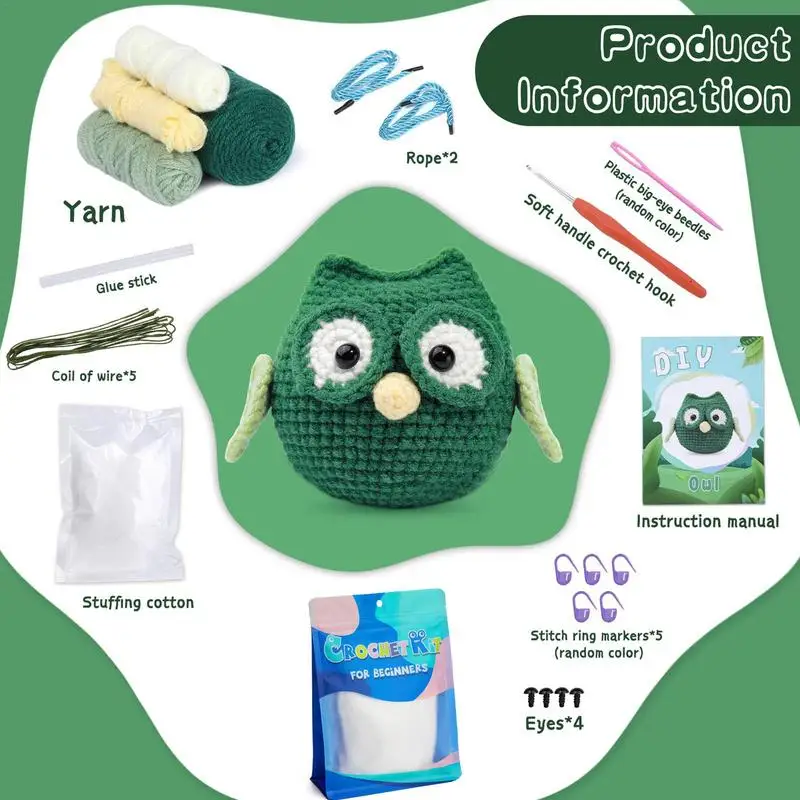 Crochet Kit For Beginners Animal Owl DIY Crocheting Kit Knitting Set With Understanding Instructions Crochet Hook Accessories