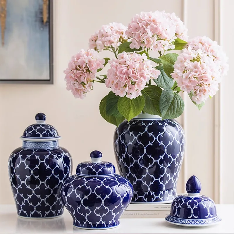 Jingdezhen Blue-and-White Porcelain General Vase Floral Arrangements Modern Home Decor New Chinese-Style Ornamental Home Gift