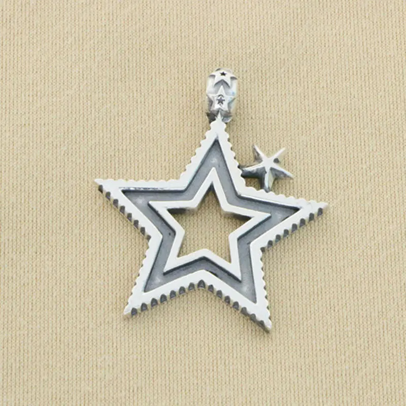 

Japanese and Korean hip-hop street pure silver five pointed star pendant for young men and women trendy jewelry necklace, sweate