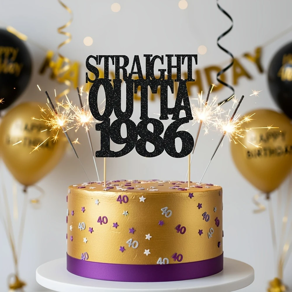 1 Stück STRAIGHT OUTTA 1986 Tortenaufsatz, geeignet für Geburtstagsfeier-Dekorationen, Vintage-Text, Altersmarkierung für – Detail 3