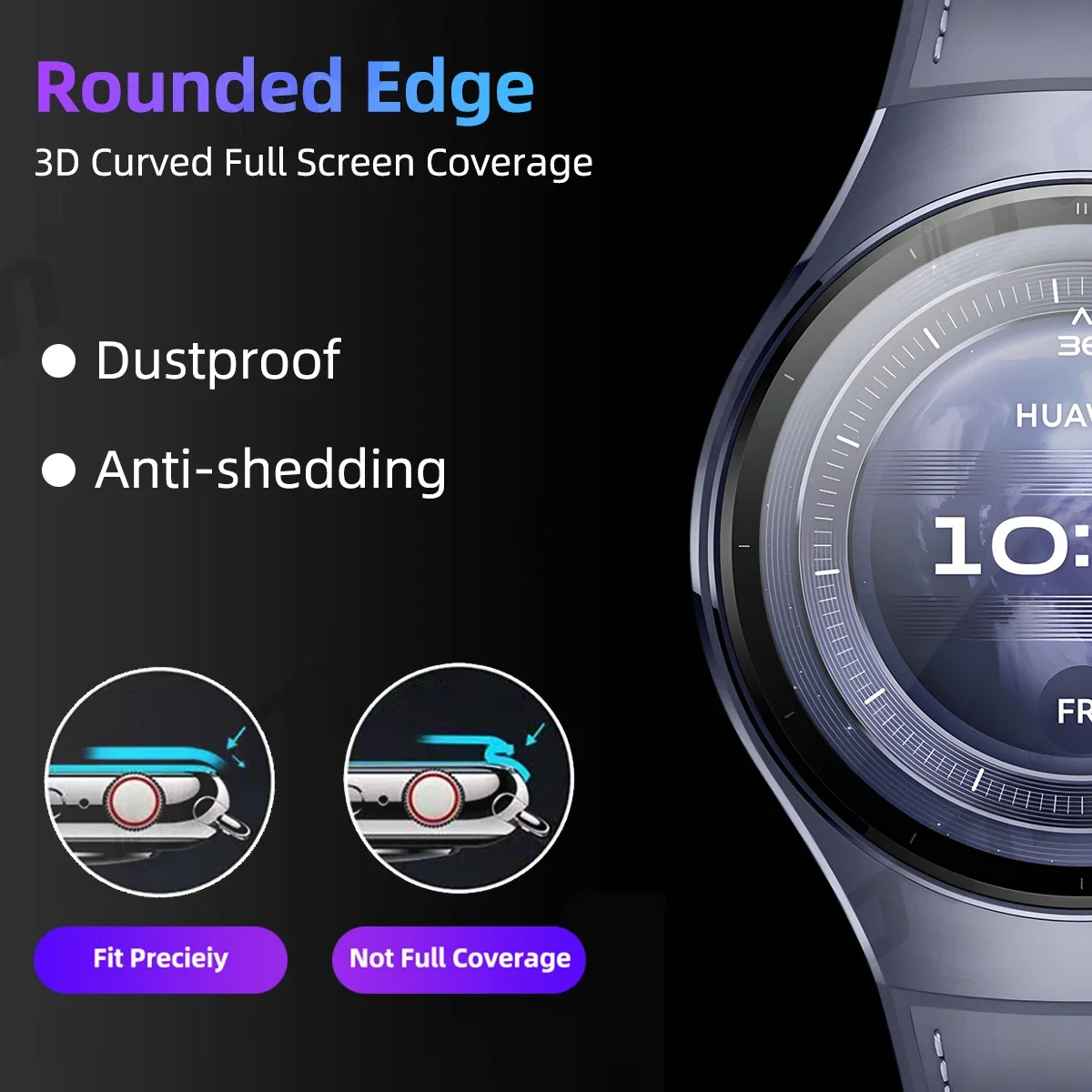 Screen Protector for Huawei Watch 5 46mm - 3D Full Cover 99% HD Anti-scratch Protection Film Bubble-Free Accessories (NOT Glass)